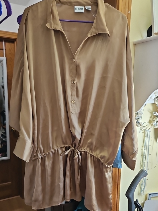 Chico's Tops - Chico's Satin Taupe Drawstring Peplum Top